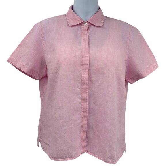 Land's End 100% Linen Short Sleeve Soft Pink Button Down Shirt Sz XL - Picture 2 of 8